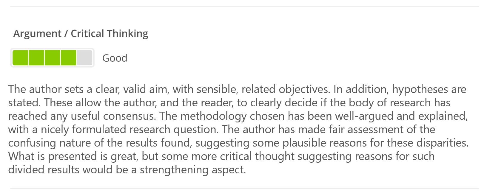 Example of feedback on argument/critical thinking