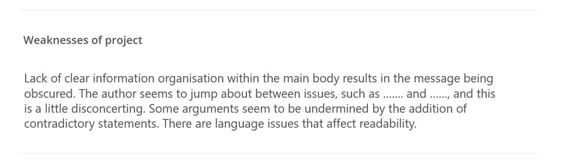 weaknesses of a project feedback example